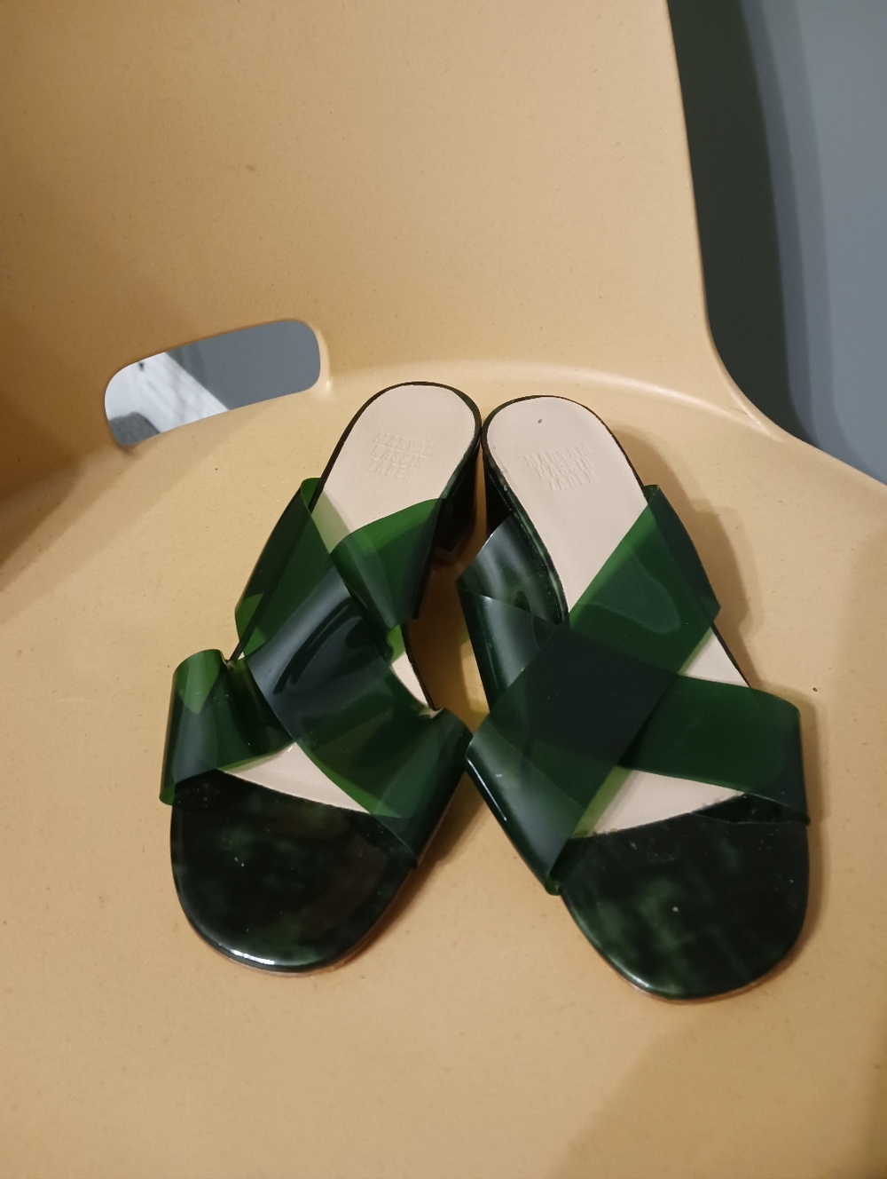 Maryam Nassir Zadeh Dark Green Marbled Cross-Strap Sandals